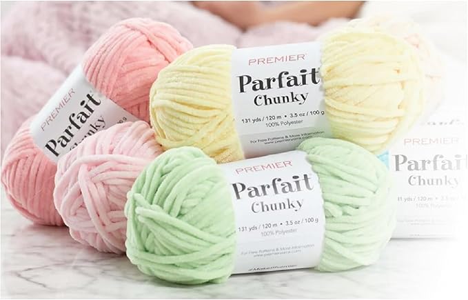 Premier Yarns Parfait Chunky Chenille 3.5 Oz 6 Super Bulky Weight 3 Pack Bundle with Bella's Stitch Place Holders (White)