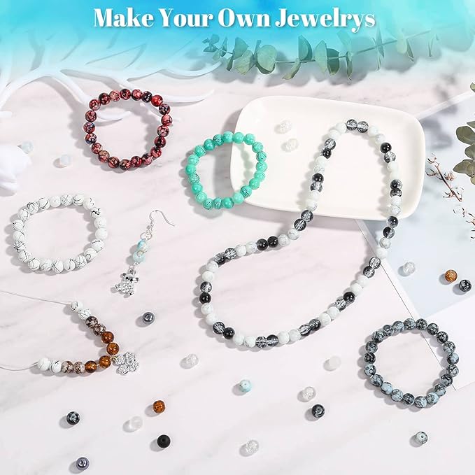 840pcs 8mm Glass Beads - 24 Colors, Round Marble Loose Beads for Men Women Bracelet Earring Necklace Jewelry Making Supplies