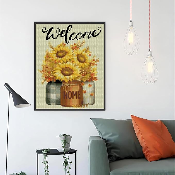 mybisymqq flowers stamped cross stitch kits cross stitch patterns,full line diy cross stitch stitching kit for home decor cross stitch patterns 11.8x15.7 inches