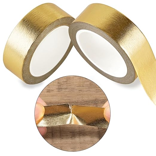 Gold Foil Washi Tape - 2 Rolls Low Tack Self Adhesive Decorative Metallic Foil Masking Tape for Crafting,Scrapbooking and Wall Decor Decorative 0.59in x66FT