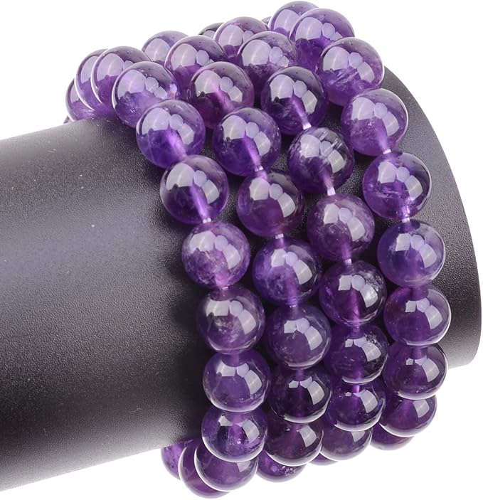 LPBeads 80Pcs Polished 10mm Round Natural Amethyst Gemstone Loose Beads with Stretch Cord for Jewelry Making Bracelets