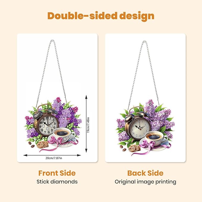MXJSUA Flowers Coffee Diamond Painting Art Window Suncatchers, Diamond Art Kits for Adults Hanging Ornaments with Chain, 5D Special Shape Crystal Diamond Pendant Accessories for Decor Gift 8x8 Inch