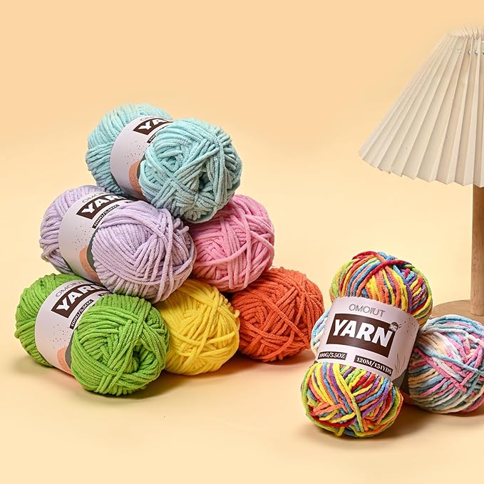 12 Pack 42.3oz/1572yds Bulky Multicolor Yarn Set, Plush Chenille Blanket Yarn for Crocheting, Fluffy Velvet Yarns for Crochet, Fuzzy Baby Yarns for Crocheting Soft, Crochet Amigurumi B