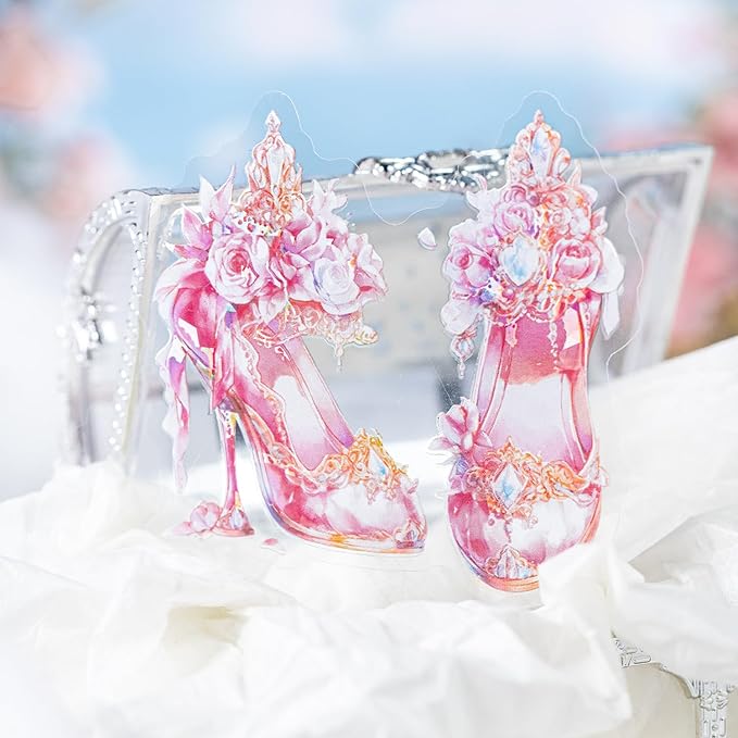 TIAMECH Dream Glass Slipper PET Stickers - 60 Pcs Shell Sea Thyme Yarn Design, Waterproof Sticker for Journaling & Scrapbooking, Junk Journal Supplies, Ephemera & DIY Crafts
