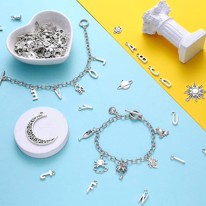 Highergo 469 Pcs Bangles Bracelet Making Kit Link Chain Bracelet Charms with OT Toggle Clasp DIY