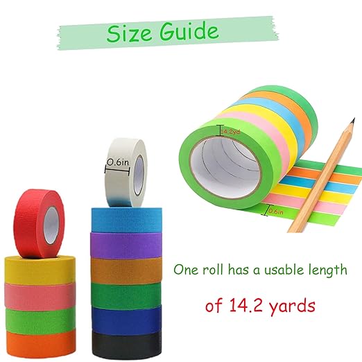 12 Rolls Colored Masking Tape Set,0.6in x 14.2yd Colorful Washi Tape for Kids Crafts, Scrapbooking, Journaling, DIY Projects, Decorative Craft Tape, Painters Tape Colors Variety Pack
