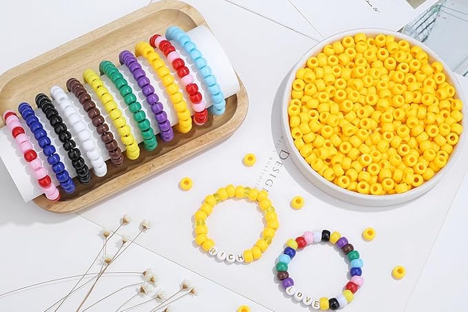 1000Pcs Orange Pony Beads 6x9mm Perler Bulk Crafts Bead for Keychain Bracelets, Plastic Beads Kit, Kandi Kit Hair Bead for Braids Necklace Jewelry Making(Orange)