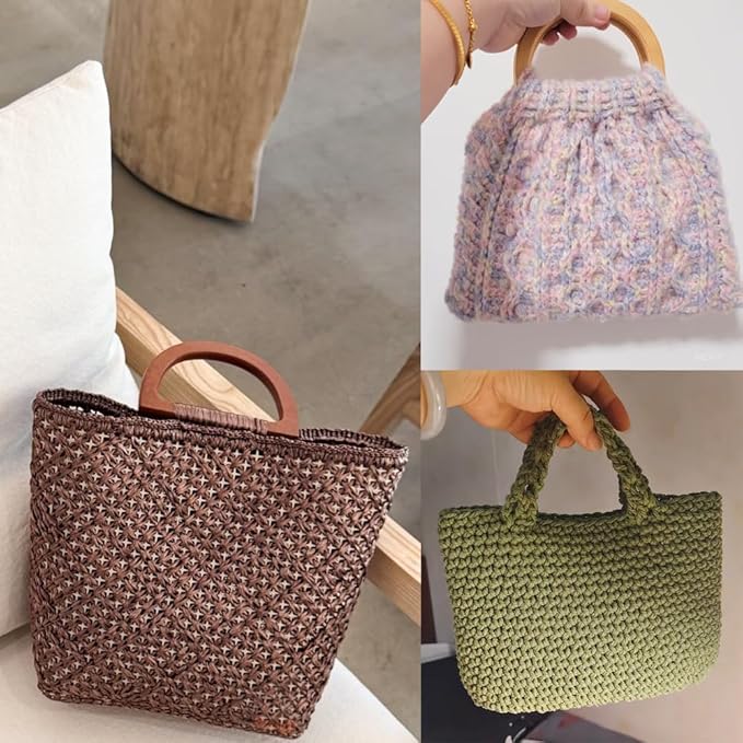 4 Pcs Leather Crochet Bag Bases, 8 Pcs D Shape Purse Handles with 2 Size Crochet Hooks for DIY Bags Craft Making
