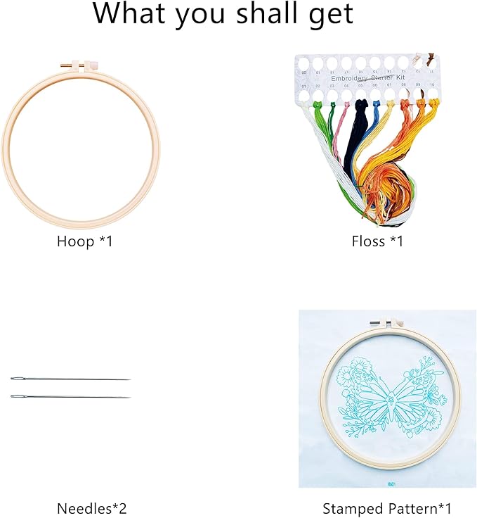 Yutaohui Butterfly Embroidery Kit for Beginners & Adults – Complete Starter Kit with Hoop, Thread, Needles, and Pattern – Easy DIY Embroidery Craft for Relaxation & Gifts