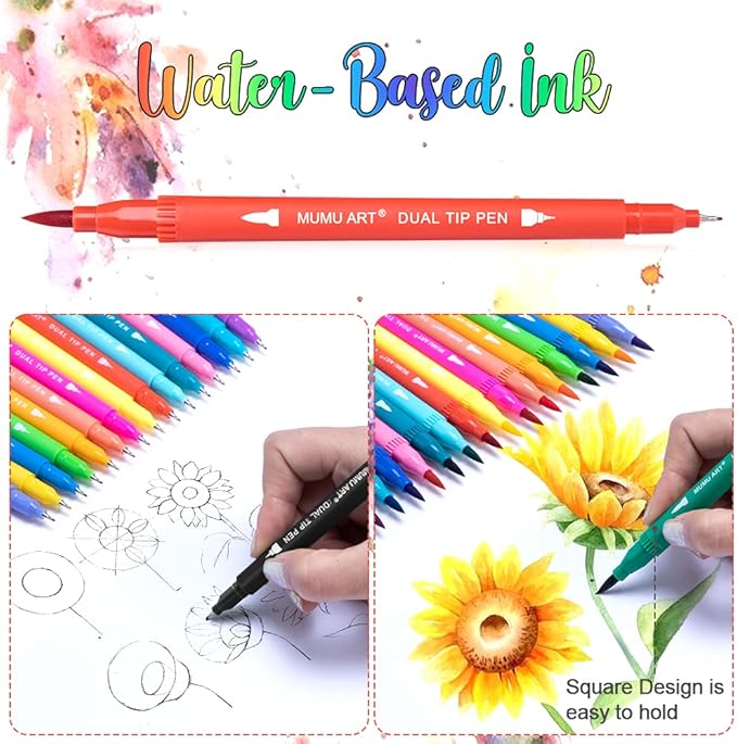 35 Dual Markers Pen for Adult Coloring Book, Coloring Brush Art Marker, Fine Tip Colored Pens for Bullet Journaling Drawing Planner