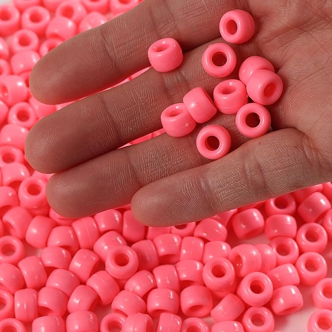1000 Pcs Acrylic Pony Beads 6x9mm Bulk for Bracelet Necklace Jewelry Making Earring Hair Braiding Kandi Beads (Light Pink)