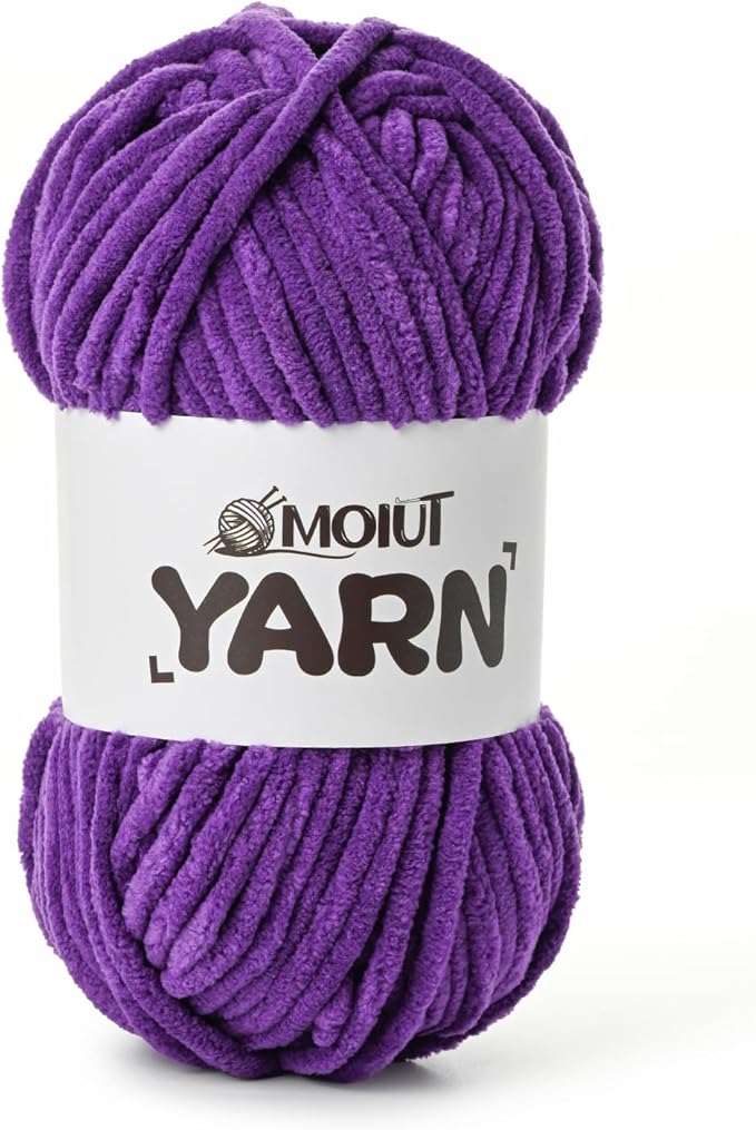 Fluffy Chenille Yarn for Crocheting, Chunky Velvet Yarns for Crochet Amigurumi, Baby Yarn for Crocheting Soft Blanket, 87.4yds /3.5 oz Bulky Yarns for Crafts/Hats/Shoes/Socks (Lilac)
