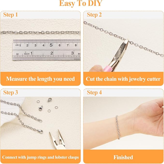 YOUBEIYEE 16.4 Feet Jewelry Chains Bulk Stainless Steel Silver Oval Links Chain for Jewelry Making Women Necklace DIY Jewelry Supplies Findings