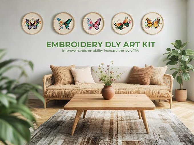 Yutaohui Butterfly Embroidery Kit for Beginners & Adults – Complete Starter Kit with Hoop, Thread, Needles, and Pattern – Easy DIY Embroidery Craft for Relaxation & Gifts