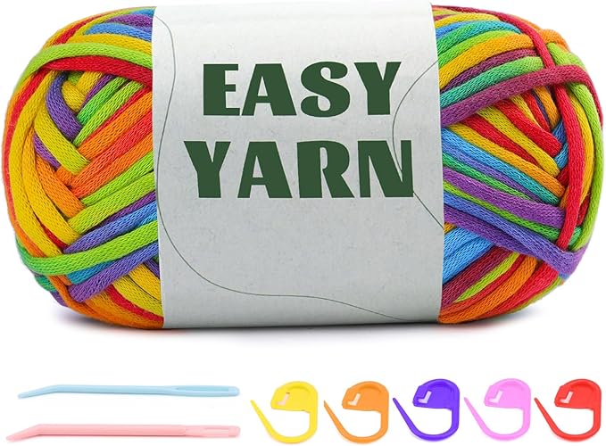 1.76Oz/87.5Yds Rainbow Beginner Crochet Yarn, Yarn for Crocheting and Knitting, Cotton-Nylon Blend Yarns with Easy-to-See Stitches, Rainbow Color, Blend Crochet Kit Making