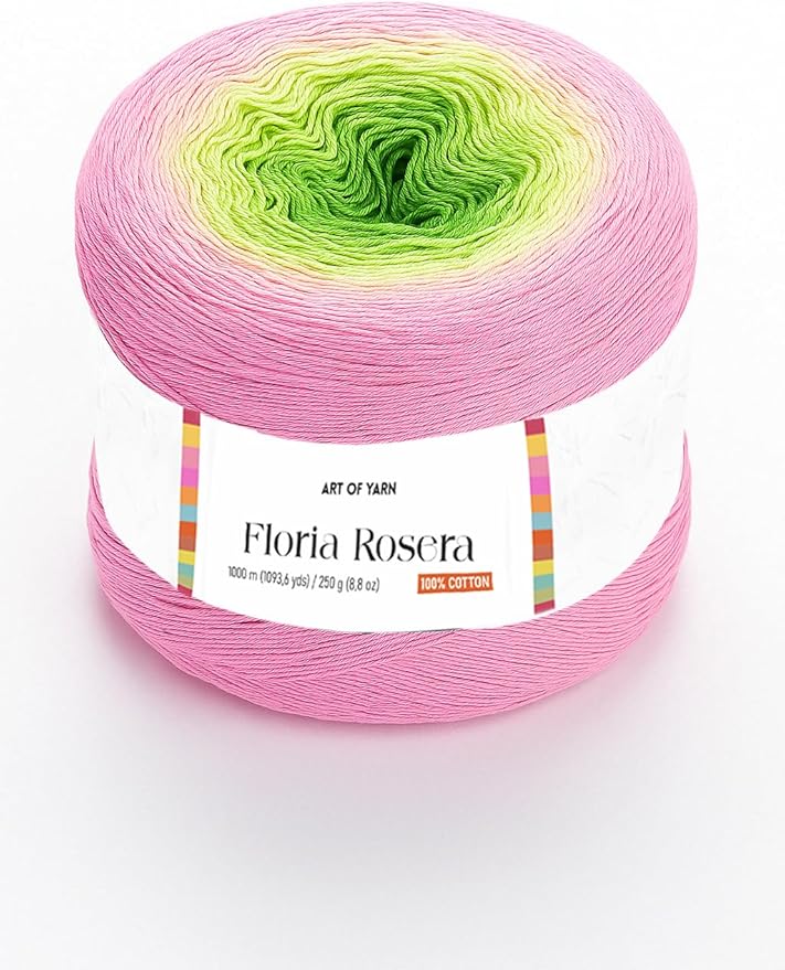 Floria Rosera Ombre 100% Cotton 250g (8.80oz) 1094 Yards Fine 1 Vibrant Multicolor Rainbow for Crochet Knitting Amigurumi Crafts Ideal for Spring Summer Projects Thick Soft