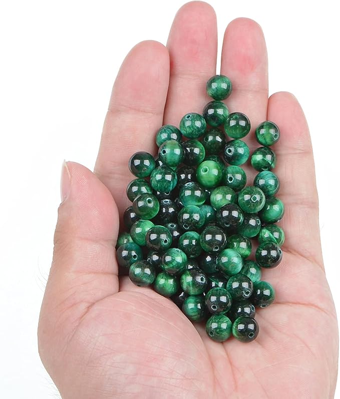 bymitel 140pcs crystal beads stone gemstone round energy healing loose beads with stretch cord for jewelry making bracelets anklets (green tiger's eye, 8mm 140pcs)