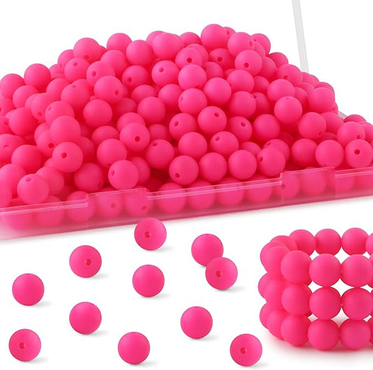 160Pcs 12mm Silicone Beads for Keychain Making Bracelet Necklace, Bulk Round Silicone Beads for Pens（Hot Pink）