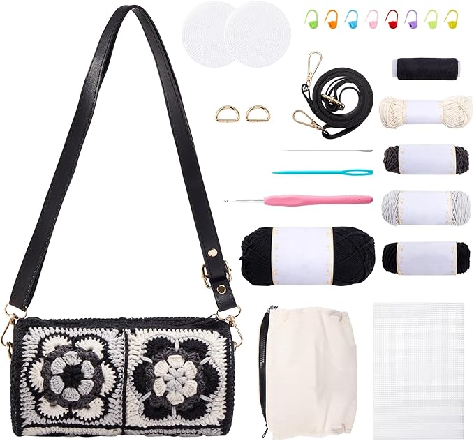 Noocro Crochet Kit for Cylindrical Bucket Bag, Purse, Complete DIY Kit with Detailed Instructions, Video Tutorials, for Beginners with Basic Crochet Knowledge or Intermediate and Advanced Crocheters