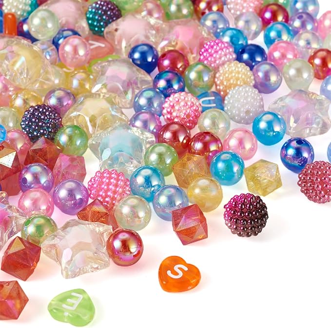 FASHEWELRY 380Pcs Candy Color Acrylic Beads Assorted Cute Star Cube Heart Letter Beads for Bracelets Bubblegum Pastel Pony Pop Bead Bulk for Necklace Key Chains Pens Jewelry Making