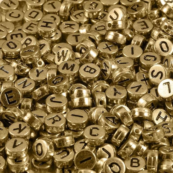 Songxi 1200pcs Gold Letter Beads for Bracelets, 4x7mm Black Alphabet A-Z Beads Friendship Bracelets Jewelry Making Kit