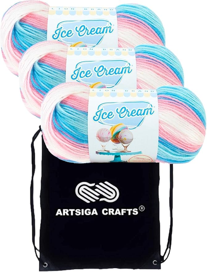 Lion Brand Ice Cream Cake Batter 923-221 (3-Skeins - Same Dye Lot) Baby Sport #2 Acrylic Yarn for Crocheting and Knitting with Project Bag