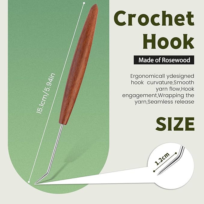 Wuadua 1Pcs Knitting Loom Hook, Crochet Hooks for Knit Picker, Handle Knitting Board Matching Hook Needle, Crochet Tools with Convenient Wooden Handles for Beginners Knittings Knitter DIY Crochet