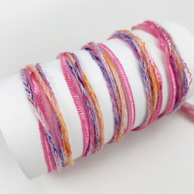 Hand-Blended Multifiber Multicolored Fancy Yarn with Subtle Shimmering Threads for Knitting Crocheting Crafts DIY, Set of 3 Rolls (Orange Pink)