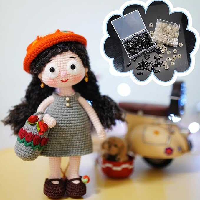 TOAOB 200pcs Safety Eyes and Noses with Washers Crafts Crochet Eyes 6mm to 14mm Black Plastic Safety Eyes for Amigurumis and Stuffed Animals Making