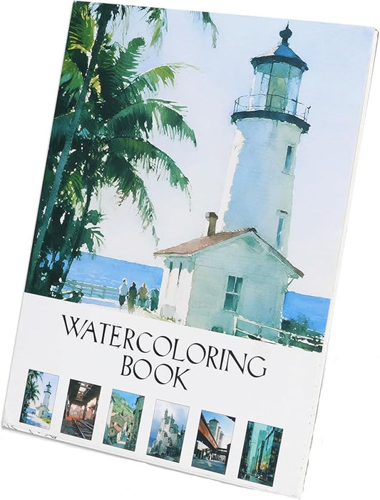 RGBMIX Urban Watercolor Paper Pad Cotton 140lb/300gsm 12 Sheets 9x12'' Water Coloring Book Line Art of Cityscapes, Lighthouse, Castle, Church, Bridge, Factory for Watercolor, Acrylic, Pencil