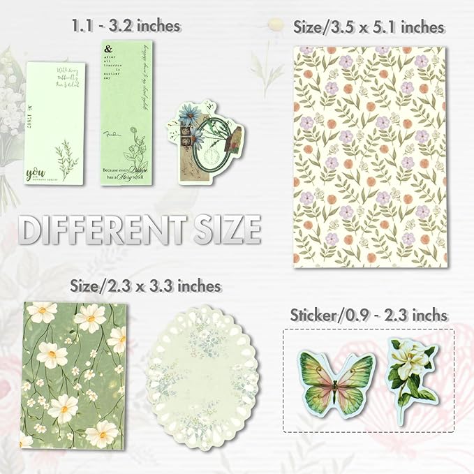 OKUPAN Scrapbook Supplies Kit – 100Pcs Vintage Floral Scrapbook Paper & Junk Journal Stickers, Journaling Supplies for Bullet Journaling, Retro Crafts, Mixed Media, Planner, Collage Card Album (Blue)