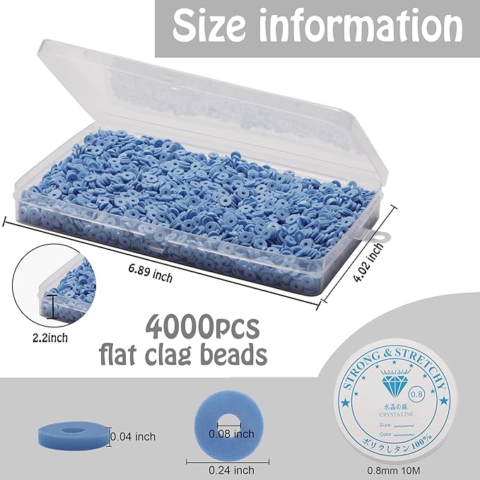 4000 Pcs Clay Beads for Bracelets Making, Polymer Spacer Flat DIY for Jewelry Necklace Earring Making Kit, Preppy Aesthetic Heishi Heshie Thin Disk Beads Assortments Set 4 6 8MM (BU-8-13, 6MM)
