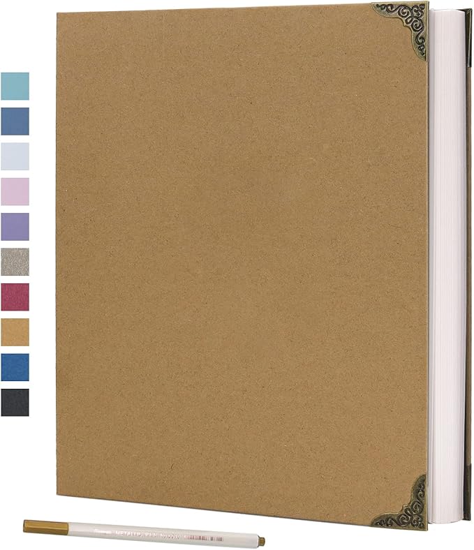 Vienrose Photo Album Self Adhesive 40 Pages Hardcover with DIY Scrapbooking Kit 3 Rings Paper Scrapbook for Lover Friends Kids Wedding Khaki