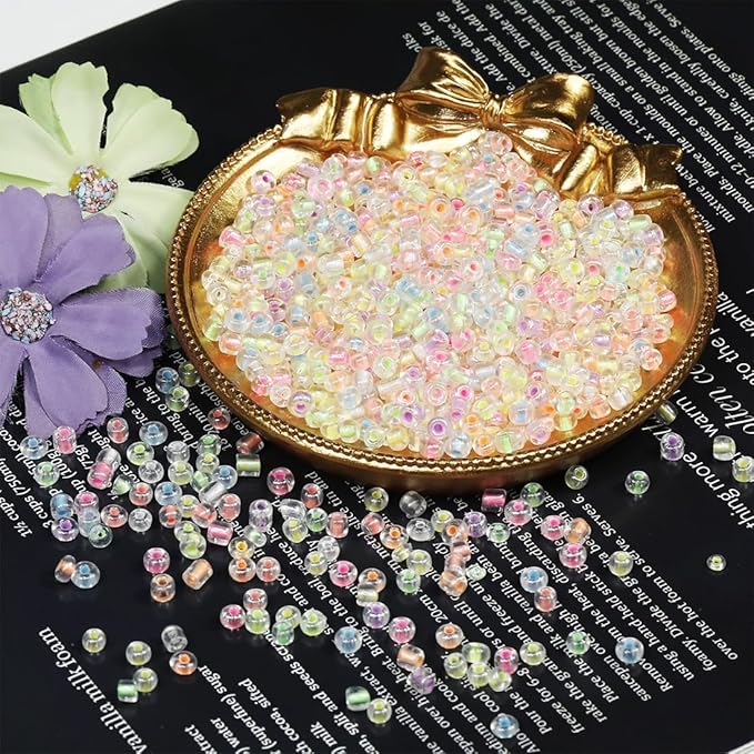 Bulk 4mm Seed Beads for Jewelry Making 110 Grams About 1600pcs,6/0 Glass Craft for Making Earrings, Bracelets, Pendants, Waist Jewelry, DIY Handmade Seed Beads（Transparent Colour Lined）