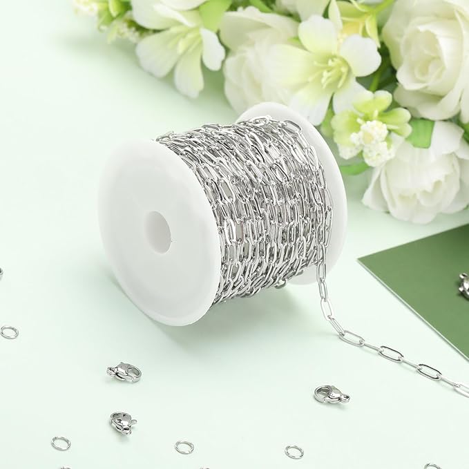 SMYHTGLIF 16.4 Feet Paper Clip Cable Chain Bulk Silver Stainless Steel Jewelry Making Chains Women Necklace Bracelet DIY Craft Chain for Jewelry Making