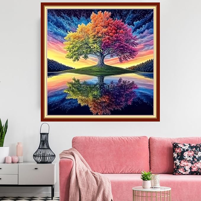 Redxing Stamped Cross Stitch Kits Embroidery kit for Beginners Adults Full Range of Embroidery Patterns Starter Kits DIY Printed Cross Stitch Kits Needlepoint Kits 11CT-Reflection Tree 18x18 inchs
