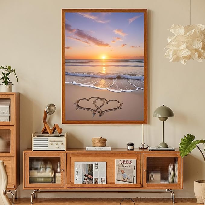 Fountor Beach Diamond Art Kits for Adults, Love Diamond Painting Kit for Adults Beginners, 5D DIY Sunset Landscape Diamond Painting with Round Gem Art Kits for Home Wall Decor 12x16 Inch