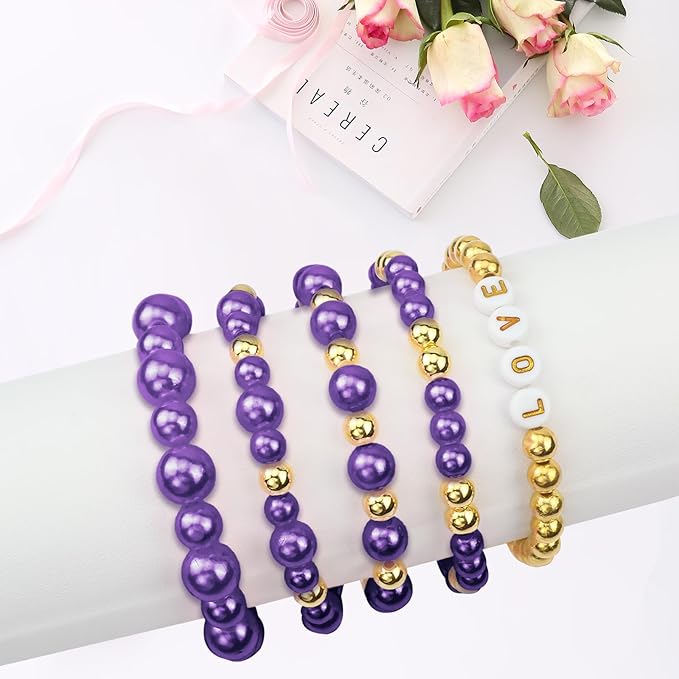 2116 PCS Pearl Beads for Bracelet Making Kit Gold Beads for Jewelry Making Kit Gold Small Spacer Bead Dark Purple Pearl Bead for Crafting Charms Necklace Earrings DIY Craft for Women Adult