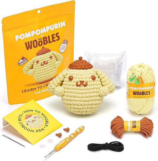 The Woobles Hello Kitty Crochet Kit - Beginners Wooble Crochet Animal Kit Crafts with Easy Peasy Yarn as seen on Shark Tank - with Step-by-Step Video Tutorials (Pompompurin)