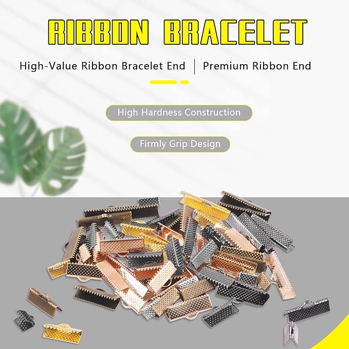 Mardatt 701 Pcs Ribbon Bracelet with Pliers Kit 24 Type Iron Fold Over Bookmark Pinch Crimp Ends Leather Clamps Jewelry Making Findings for Bookmark Pinch Bracelet Choker Necklace