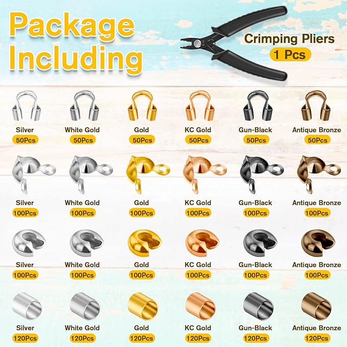 Acejoz 2220 Pieces Crimp Beads for Jewelry Making, Knot Covers, Crimp Bead Covers, Crimp Tubes and Wire Guardians with Crimping Pliers for DIY Jewelry Bracelets Necklaces Making