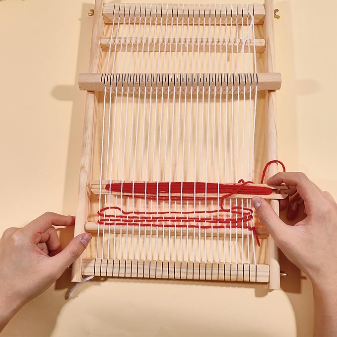 FREEBLOSS 2 Set Weaving Loom Kit Wood Craft Weaving Loom Hand-Knitting Machine for Tapestry Beginners with Yarn 15.55x9.8inch; 8.1x6.3inch