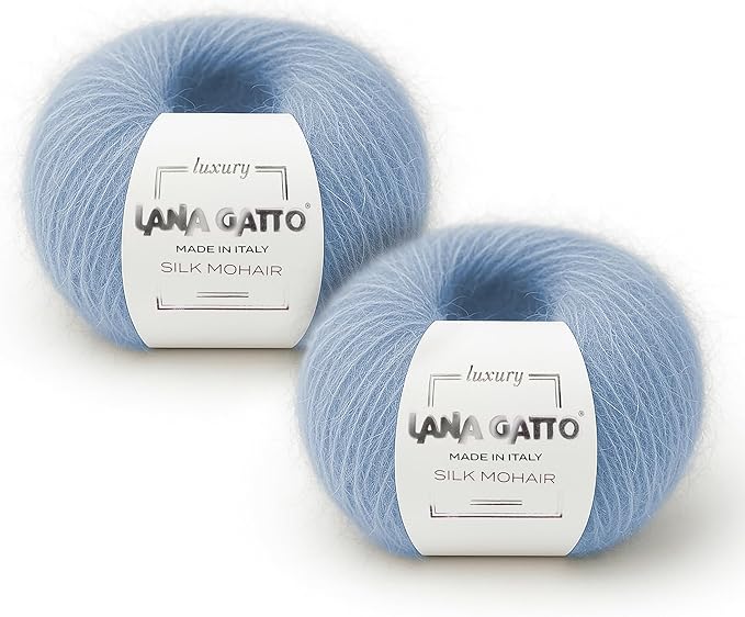 Silk Mohair Yarn for Knitting – Lace Weight Mohair Yarn with Silk, Made in Italy – Light Blue-7264, 2 Skeins