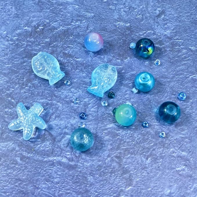 Assorted Glass Resin Beads Multi Size Colors Smooth Cracked Gravel Millet Spacer Beads for Bracelets Necklace Earring DIY Jewelry Making Craft(Starry Sky Blue Series)