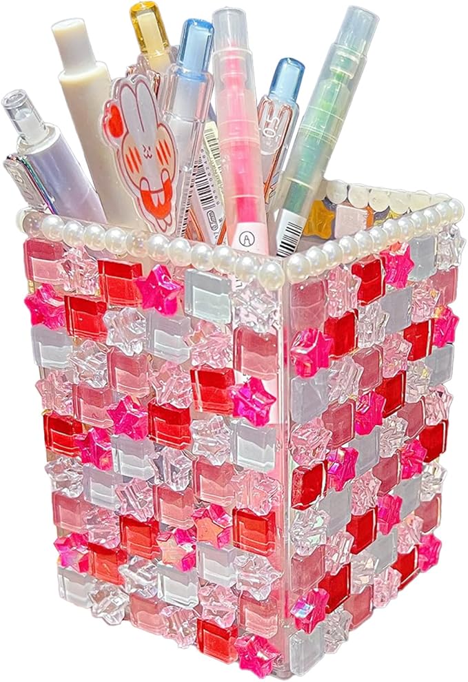shuielai Mosaic Pen Holder Kit, Acrylic Tile Craft Set Creates Desk Organizer, Crystal DIY for Adults Beginners Home Decor (Pink)