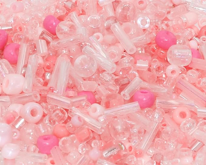 Mixed Craft Beads 1000Pcs/20g Glass Seed Beads Tube Beads Bugle Beads 1.5-4.5mm Small Loose Spacer Beads for DIY Bracelets Necklace Earring Jewelry Making (Pink)