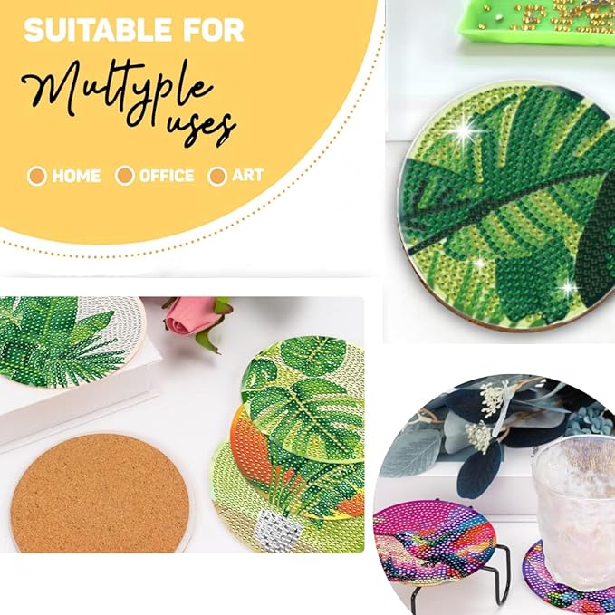 10 Pcs Leaves Shaped Diamond Painting Kits, Diamond Painting Kits with Holder, Diamond Art Coasters for Beginners Adults - Perfect Art Craft Supplies Gift!… (Leaves 2)