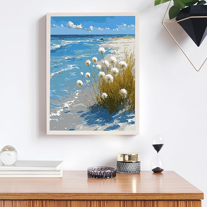 Mosaflare Paint by Numbers for Adults Beginner, Beach Dandelion Adult Paint by Number Kits on Canvas, DIY Acrylic Oil Easy Painting by Numbers for Home Wall Decor 16X20 inch (Without Frame)