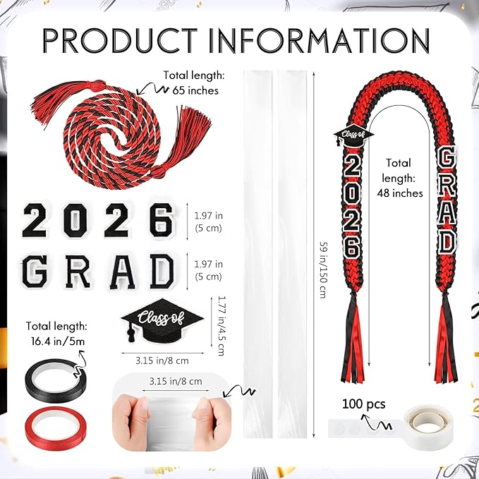 YLOLUL 16 Pcs Graduation Leis 2026 Graduation Candy Lei Kit with Honor Cord Class of 2026 Graduation Ribbon Money Lays Necklace Graduation Gift Party Accessories for Women Men