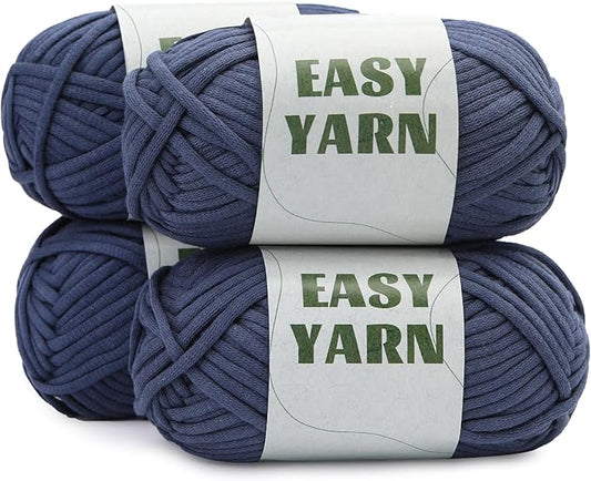 4x50g Yarn for Crocheting, 4x80m (87yds) Beginner Crochet Cotton Yarn with Easy-to-See Stitches, Worsted-Weight Medium #4 - Cotton-Nylon Blend Blue